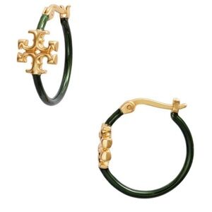 Tory Burch Kira Enamel Hoop Earrings Green 1.5” new